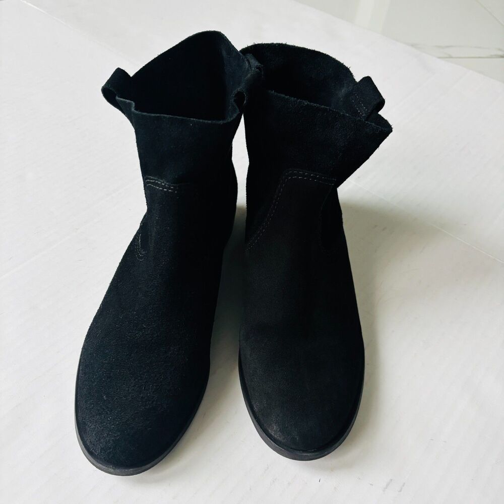 Gianni Bini Black Suede Slouchy Ankle Pull On Boots Flat Round Toe Women 9M Boho - Picture 6 of 11